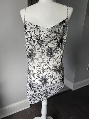 Vintage 90s/Y2K Rave Sheer Floral Cowl Neck Asymmetrical Hanky Hem Top XL
